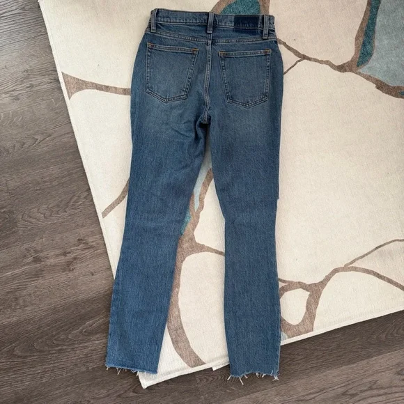 Abercrombie & Fitch | The Skinny High Rise Dark Wash Distressed Cutoff Hem Jeans - Picture 4 of 6